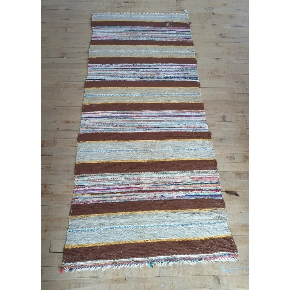 Antique Imported Swedish Hand Made Rag Rug Runner (29.5